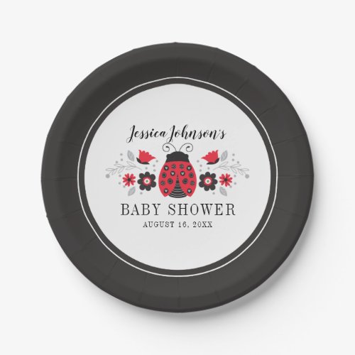 Personalized Red Ladybug Girl Baby Shower Plate