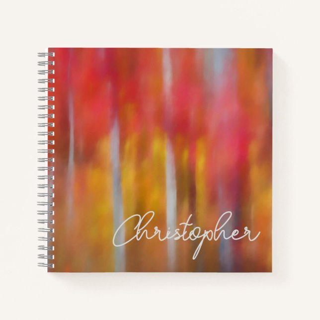 Personalized Red Leaf Autumn Woods Art Scene Notebook (Front)