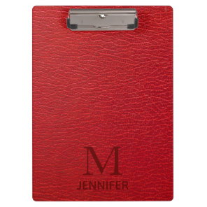 Personalized Red Leather Look Monogram Name Clipboard