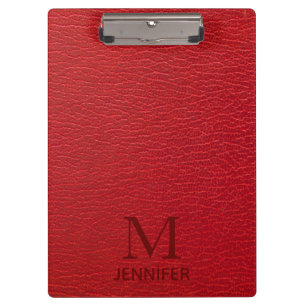 Personalized Red Leather Look Monogram Name Clipboard