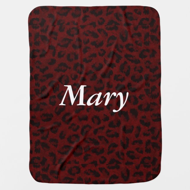 Personalized Red Leopard Print Baby Blanket (Front)