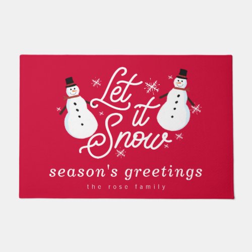 Personalized Red Let it Snow Snowman Doormat