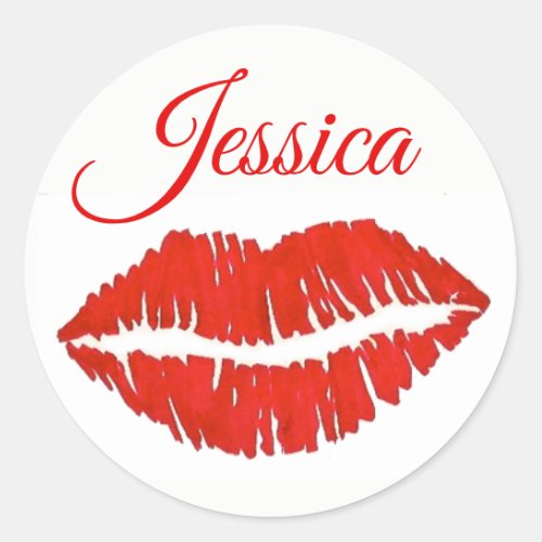 Personalized Red Lips Lipstick Kiss Print Love Classic Round Sticker