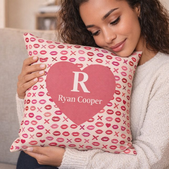 Personalized Red Lips & XOXO Valentine’s Day Name Throw Pillow (Creator Uploaded)