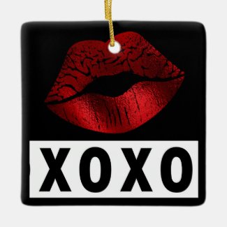 Personalized Red Lipstick Kisses XOXO Christmas Ceramic Ornament