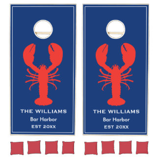 Personalized Red Lobster Preppy Navy Cornhole Set