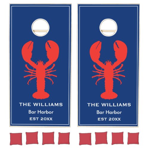 Personalized Red Lobster Preppy Navy Cornhole Set