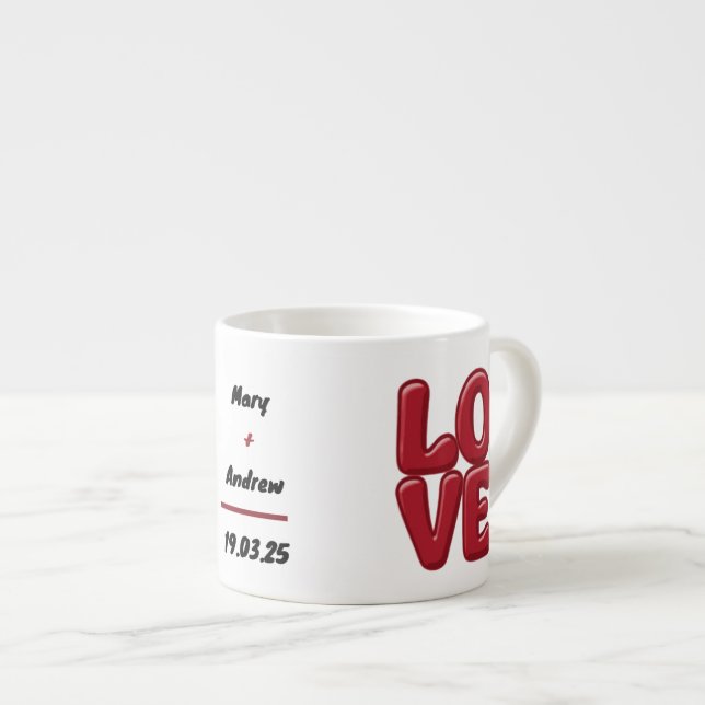 Personalized Red LOVE Mug with Names & Date  (Front Right)