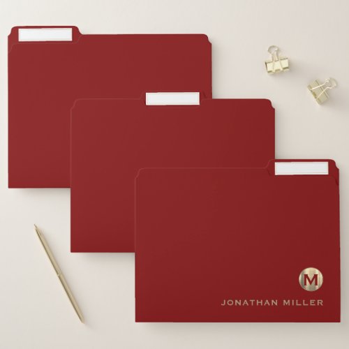 Personalized Red Luxury Gold Monogram File Folder
