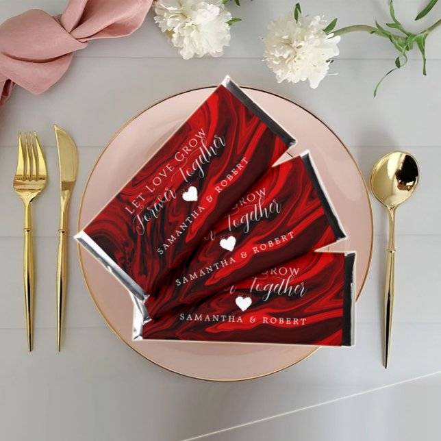 Personalized Red Marble Let Love Grow Wedding Hershey Bar Favors (wedding personalized favors)