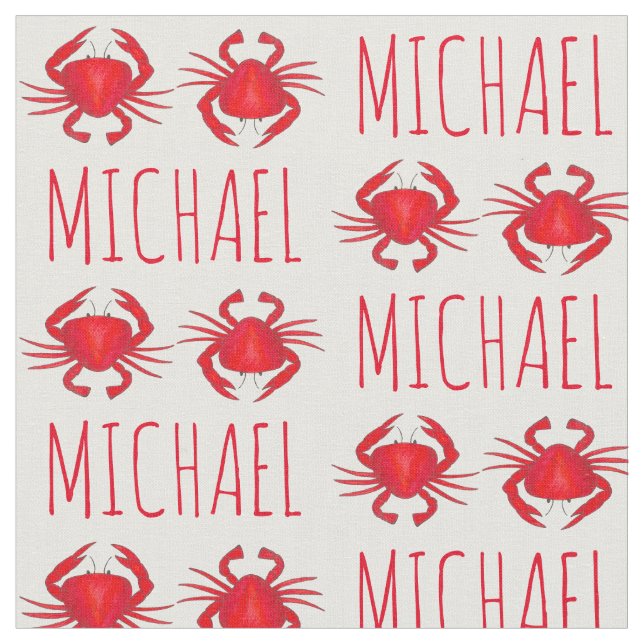 Personalized Red Maryland Crab Crabs Beach Fabric (Close Up)