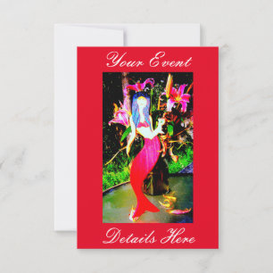 personalized red mermaid partying invitation
