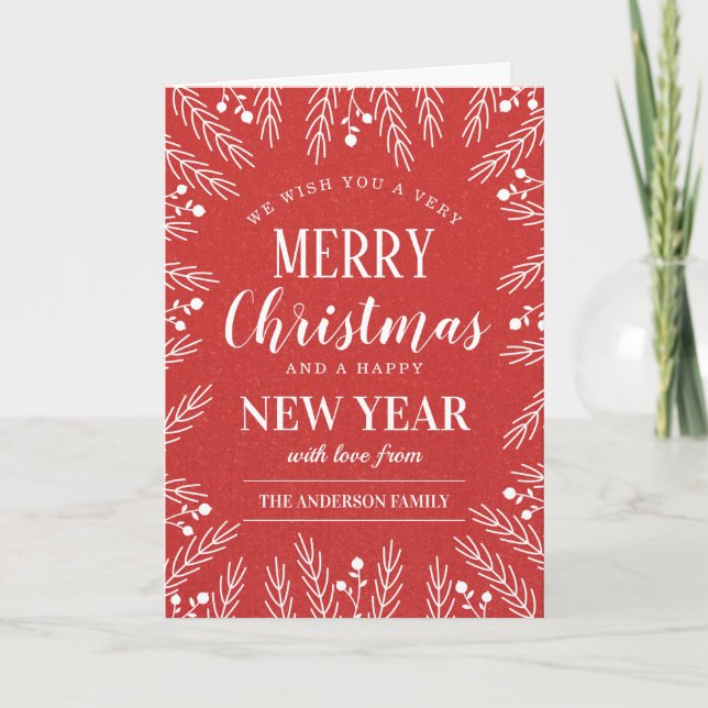 Personalized Red Merry Christmas Happy New Year Card (Front)