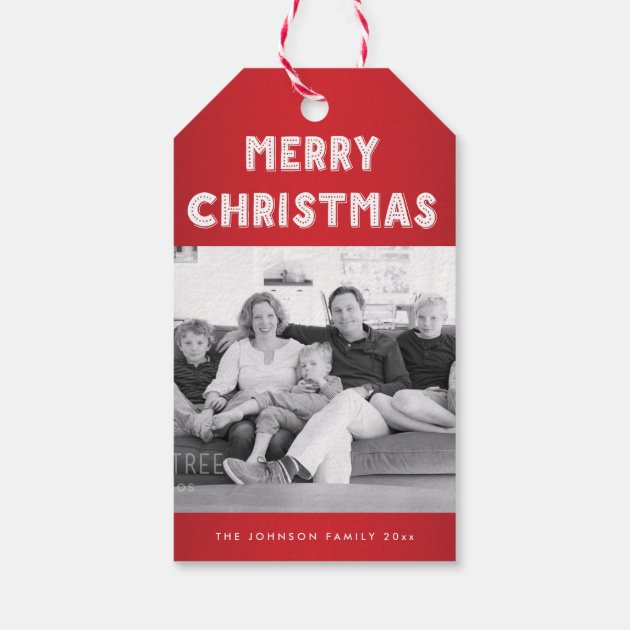 Personalized Red Merry Christmas Photo Gift Tags