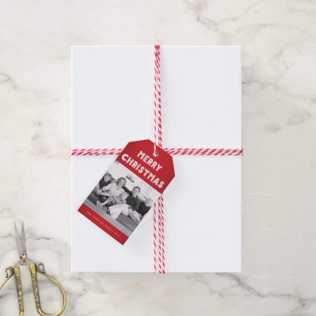 Personalized Red Merry Christmas Photo Gift Tags