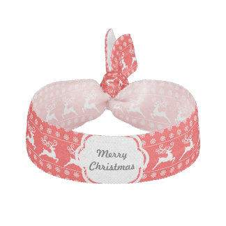 Personalized Red Merry Christmas Reindeer & Snow Elastic Hair Tie