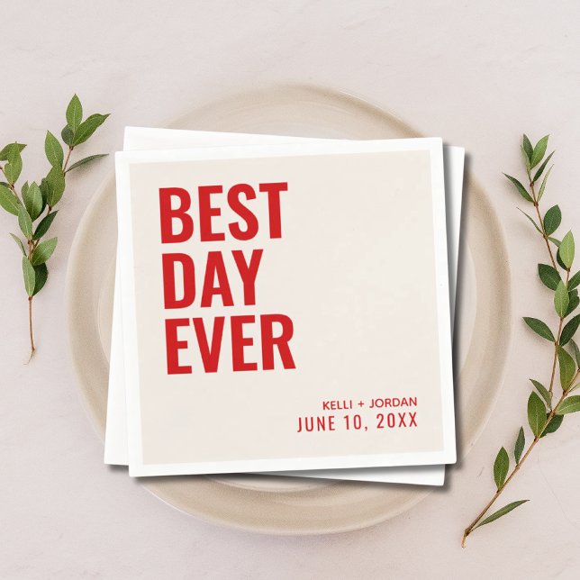 Personalized Red Modern Best Day Ever Wedding Napkins (Personalized Red Modern Best Day Ever Wedding Napkins
)