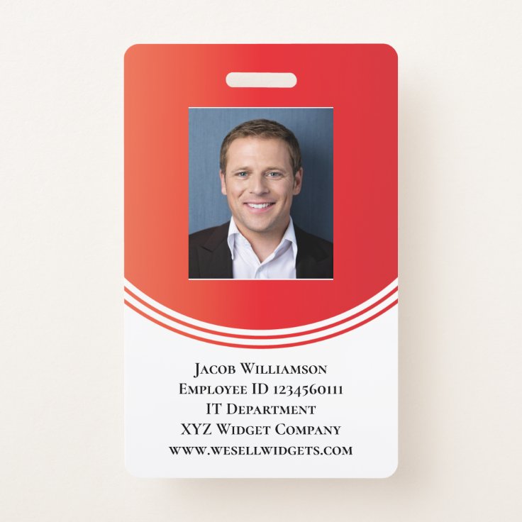 Personalized Red Modern Business Employee Photo Badge | Zazzle