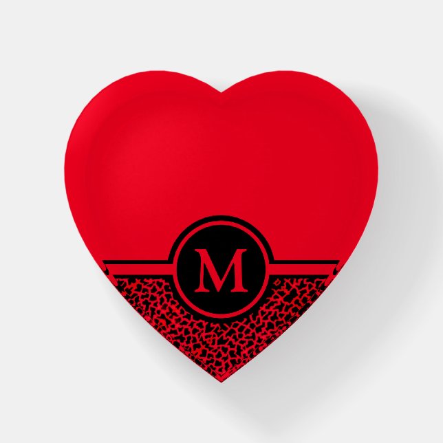 Personalized Red Monogram Heart Paperweight (Front)