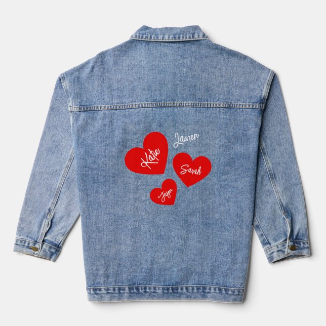Personalized Red Mother's Hearts Denim Jacket (Back)