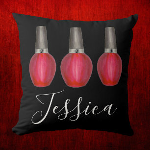 Personalized Red Nail Polish Bottle Beauty Fashion Throw Pillow