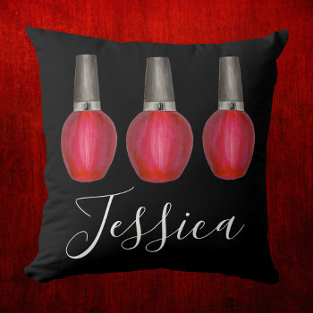 Personalized Red Nail Polish Bottle Beauty Fashion Throw Pillow by rebeccaheartsny at Zazzle