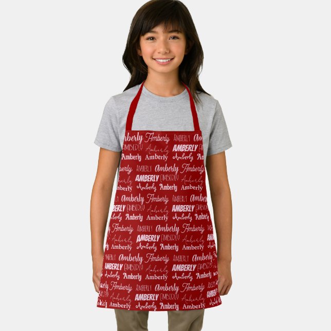 Personalized Red Name Collage Cute Christmas Apron (Insitu)
