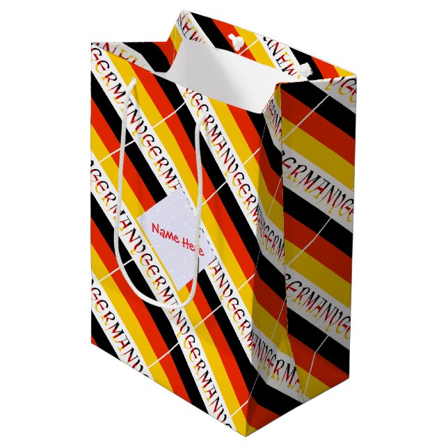 Personalized Red Name Germany Flag Tiled Medium Gift Bag (Front Angled)