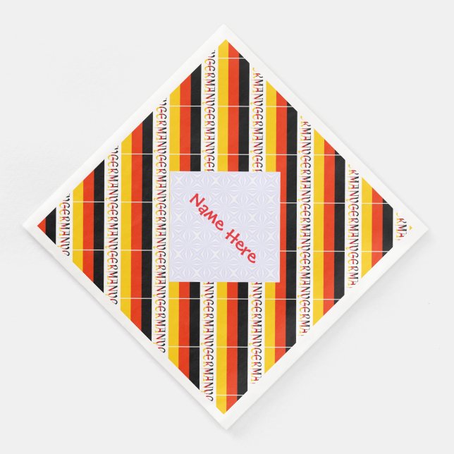 Personalized Red Name Germany Flag Tiled Paper Dinner Napkins (Corner)