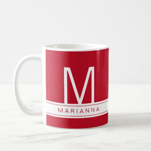 Personalized Red Name Initial Modern Monogram Mug