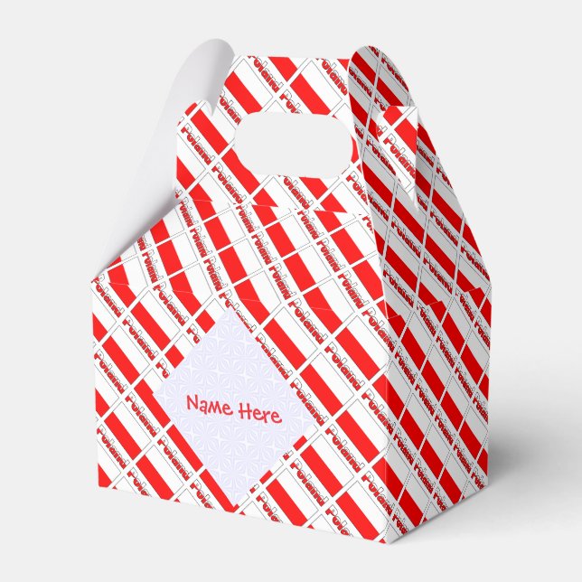 Personalized Red Name Poland Flag Tiled Gable Favor Boxes (Front Side)
