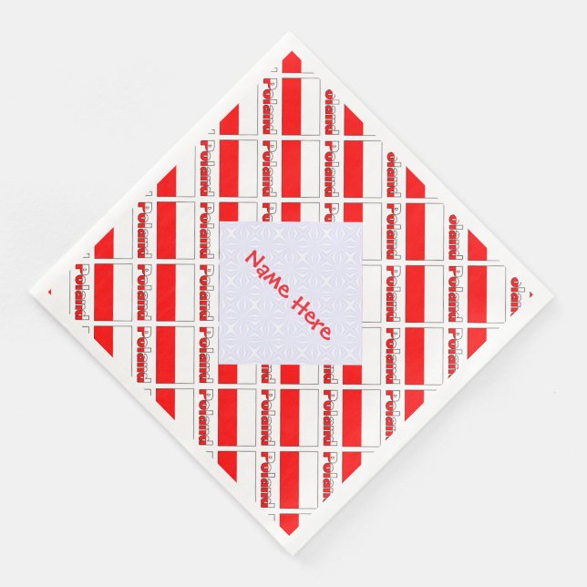 Personalized Red Name Poland Flag Tiled Paper Dinner Napkins (Corner)