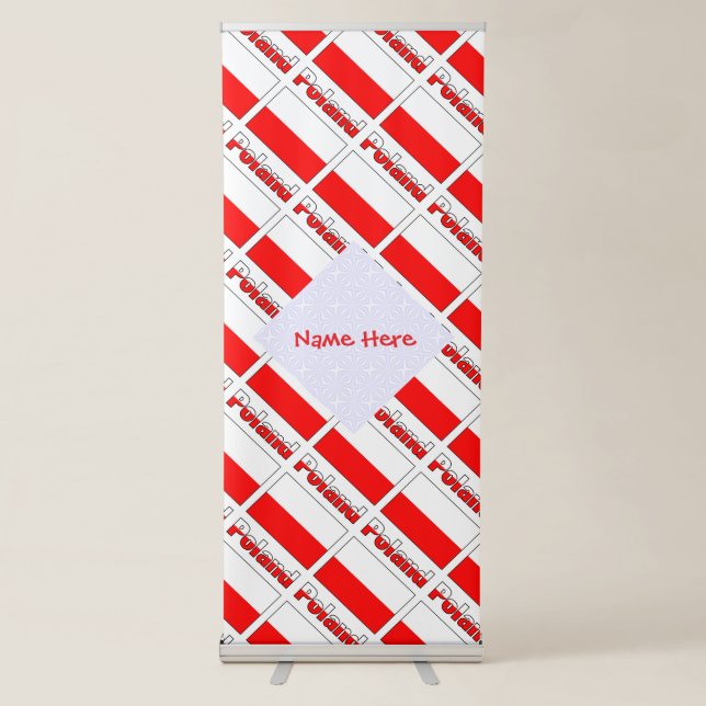 Personalized Red Name Poland Flag Tiled Retractable Banner (Front)