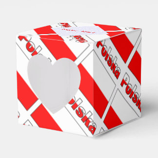 Personalized Red Name Polska Flag Tiled Heart Favor Boxes