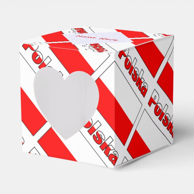 Personalized Red Name Polska Flag Tiled Heart Favor Boxes (Front Side)