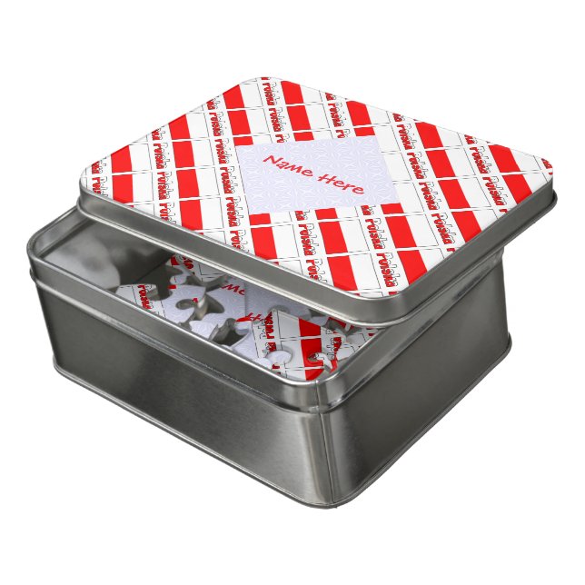 Personalized Red Name Polska Flag Tiled Jigsaw Puzzle (Lid Open)
