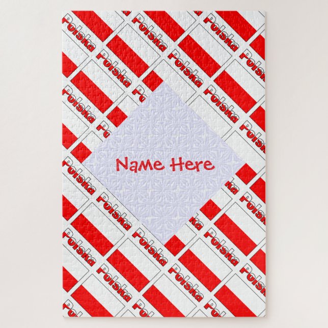 Personalized Red Name Polska Flag Tiled Jigsaw Puzzle (Vertical)