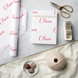 Personalized Red Name Script  Wrapping Paper