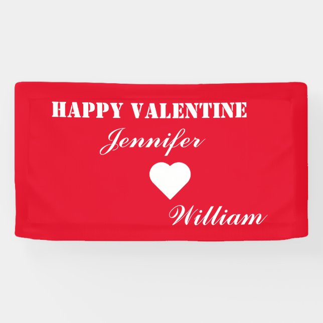 Personalized Red Names Vintage Happy Valentine  Banner (Horizontal)