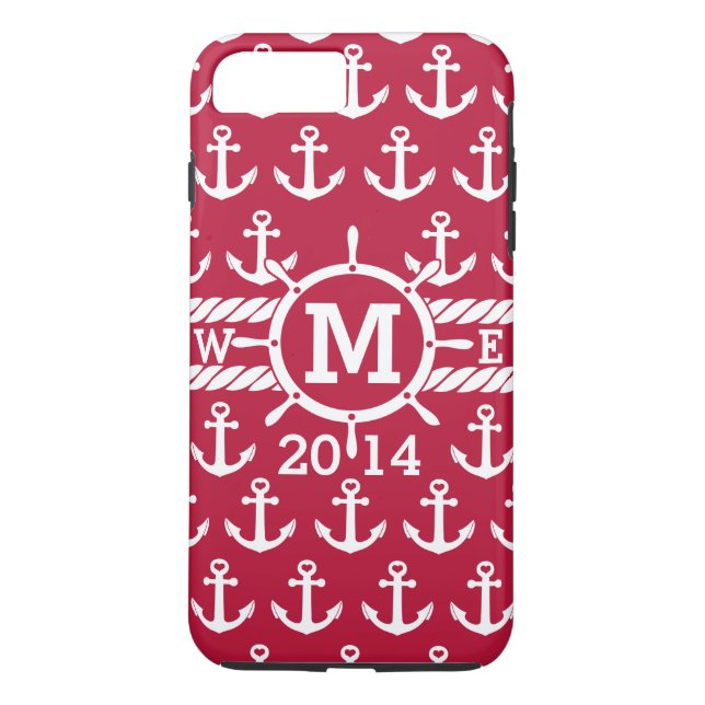 Personalized Red Nautical Anchors Pattern Case-Mate iPhone Case (Back)