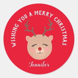 Personalized Red-Nosed Reindeer Christmas Stickers