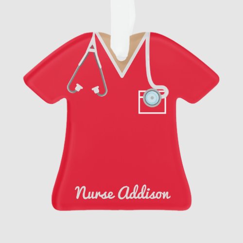 Personalized Red Nurse Scrubs Nursing Gift Ornament