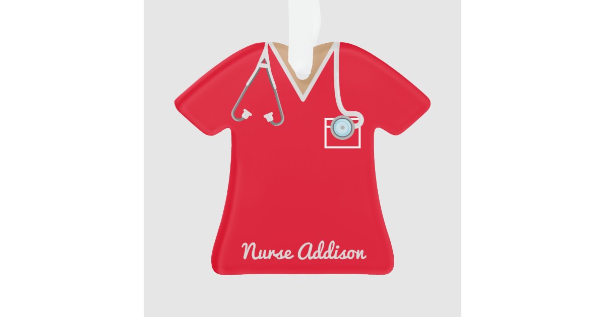 Personalized Red Nurse Scrubs Nursing Gift Ornament Zazzle