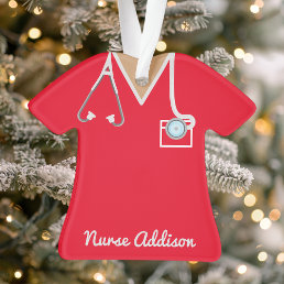 Personalized Red Nurse Scrubs Ornament