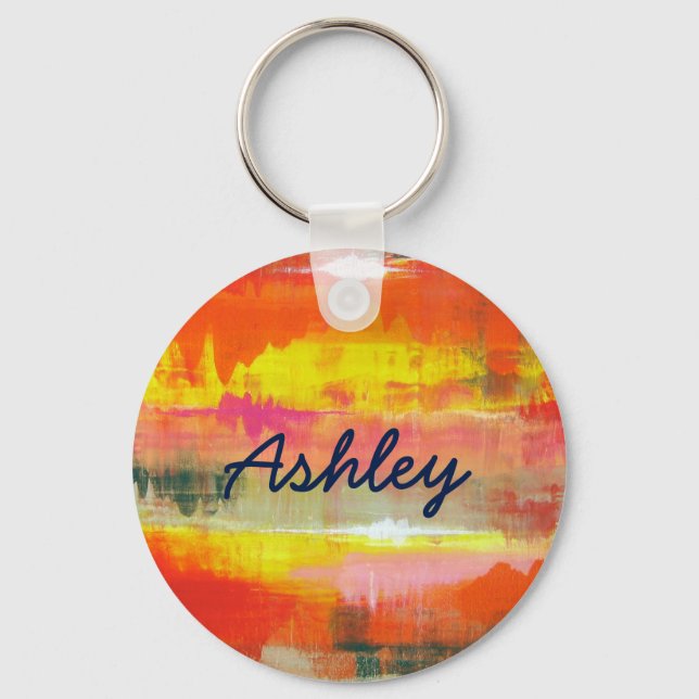 Personalized Red Orange Yellow Abstract Art Keychain (Front)