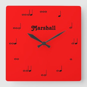 Personalized Red Original Music Note Clock by MarshallArtsInk at Zazzle