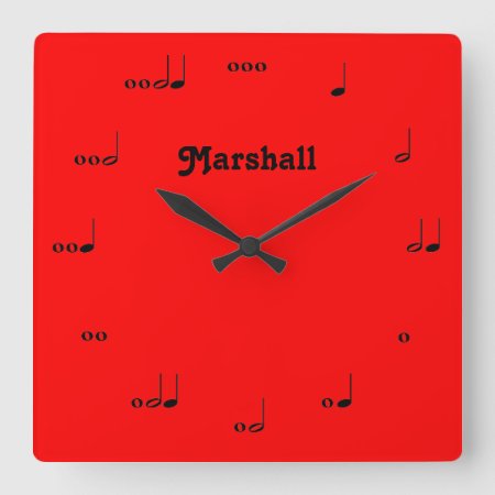 Personalized Red Original Music Note Clock