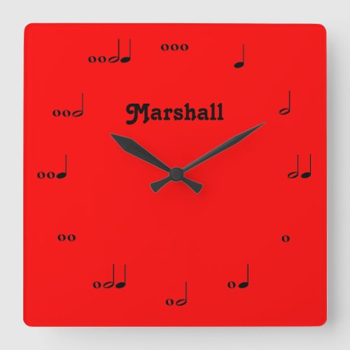 Personalized Red Original Music Note Clock