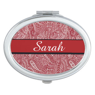 Personalized Red Paisley Mirror Compact Template