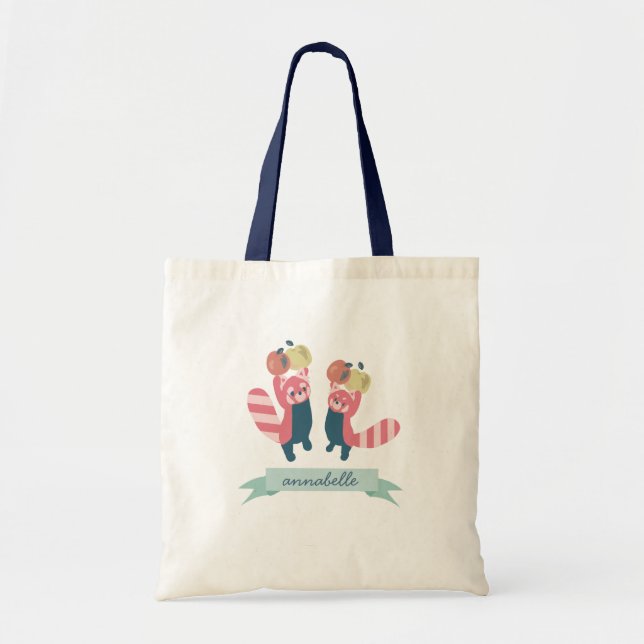 Personalized Red Panda Attack with Apples Tote Bag (Front)